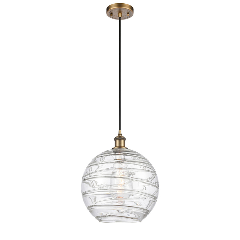 Deco Swirl Mini Pendant shown in the Brushed Brass finish with a Clear shade