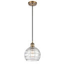 Deco Swirl Mini Pendant shown in the Brushed Brass finish with a Clear shade