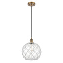 Farmhouse Rope Mini Pendant shown in the Brushed Brass finish with a Clear Glass with White Rope shade