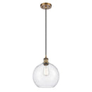 Athens Mini Pendant shown in the Brushed Brass finish with a Seedy shade