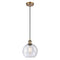 Athens Mini Pendant shown in the Brushed Brass finish with a Seedy shade