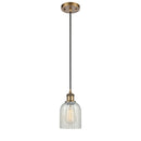 Caledonia Mini Pendant shown in the Brushed Brass finish with a Mouchette shade