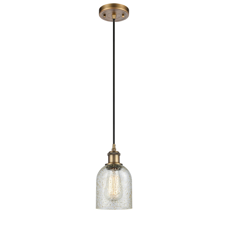 Caledonia Mini Pendant shown in the Brushed Brass finish with a Mica shade