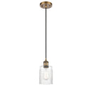 Hadley Mini Pendant shown in the Brushed Brass finish with a Clear shade