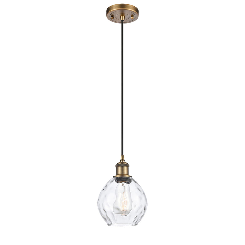 Waverly Mini Pendant shown in the Brushed Brass finish with a Clear shade