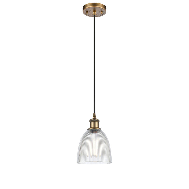 Castile Mini Pendant shown in the Brushed Brass finish with a Clear shade