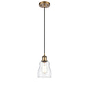 Ellery Mini Pendant shown in the Brushed Brass finish with a Clear shade