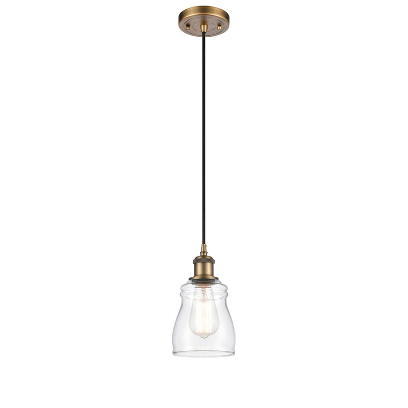 Ellery Mini Pendant shown in the Brushed Brass finish with a Clear shade