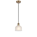 Dayton Mini Pendant shown in the Brushed Brass finish with a White shade