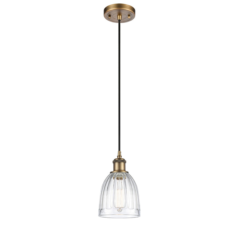 Brookfield Mini Pendant shown in the Brushed Brass finish with a Clear shade