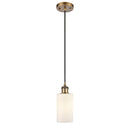 Clymer Mini Pendant shown in the Brushed Brass finish with a Matte White shade