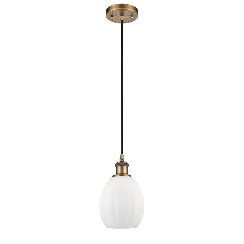 Eaton Mini Pendant shown in the Brushed Brass finish with a Matte White shade