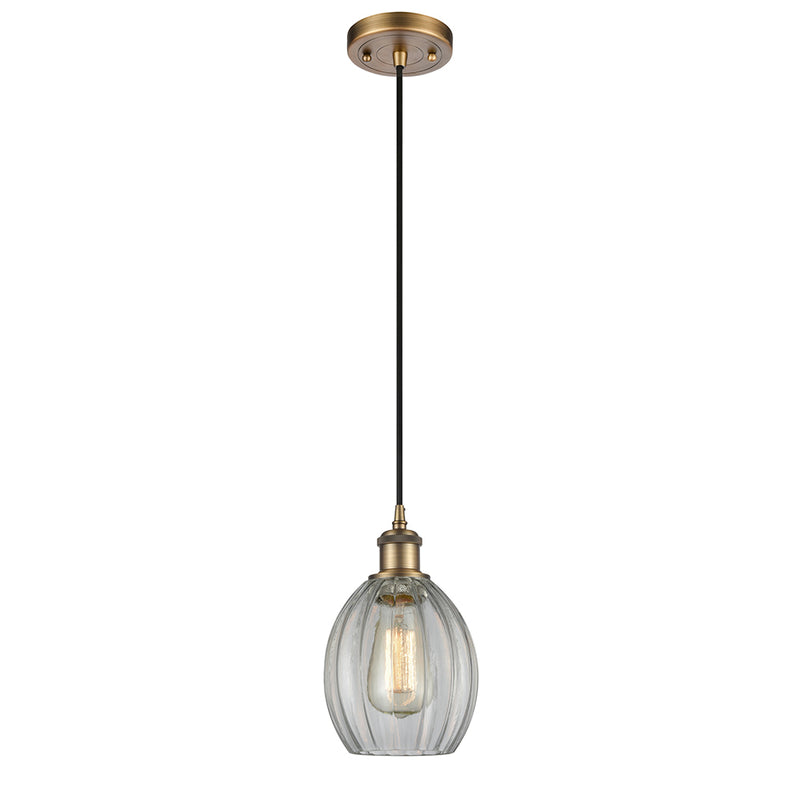 Eaton Mini Pendant shown in the Brushed Brass finish with a Clear shade