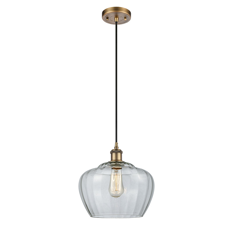 Fenton Mini Pendant shown in the Brushed Brass finish with a Clear shade