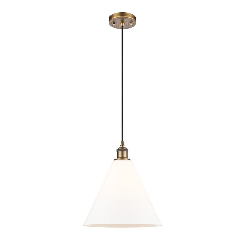 Ballston Cone Mini Pendant shown in the Brushed Brass finish with a Matte White shade