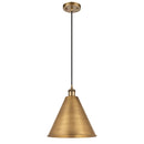 Ballston Cone Mini Pendant shown in the Brushed Brass finish with a Matte Black shade