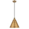 Ballston Cone Mini Pendant shown in the Brushed Brass finish with a Matte Black shade