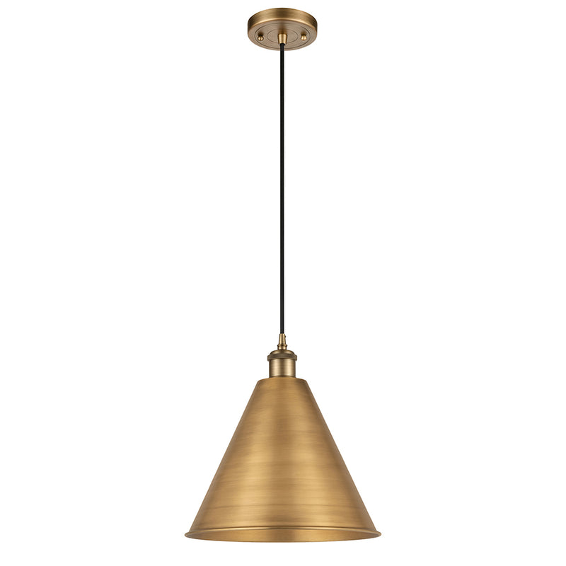 Ballston Cone Mini Pendant shown in the Brushed Brass finish with a Matte Black shade