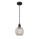 Belfast Mini Pendant shown in the Matte Black finish with a Clear Crackle shade