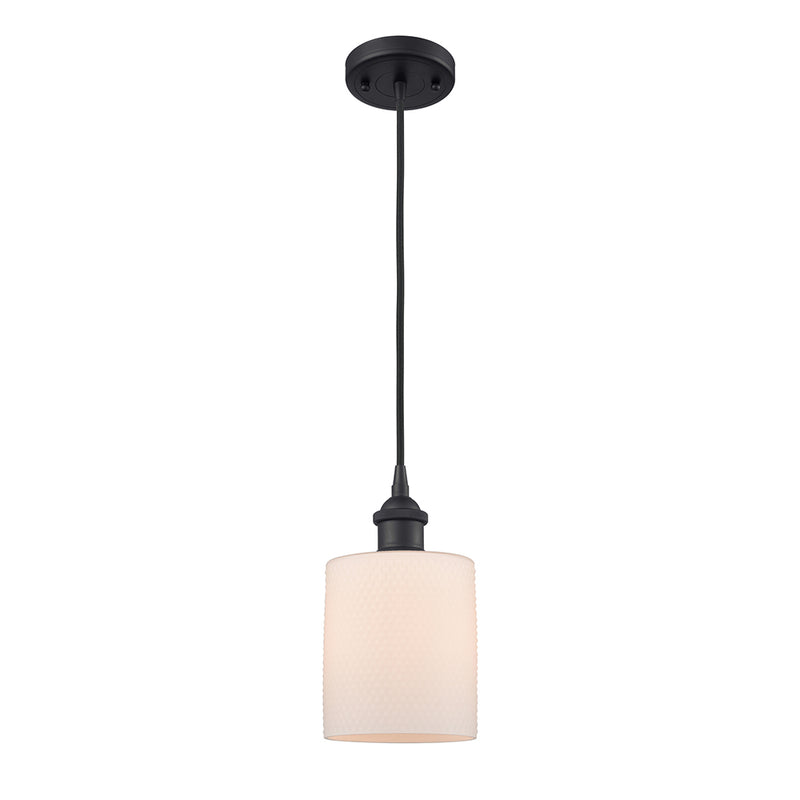 Cobbleskill Mini Pendant shown in the Matte Black finish with a Matte White shade