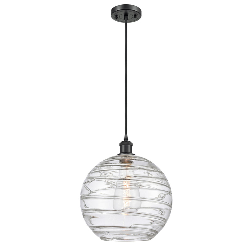 Deco Swirl Mini Pendant shown in the Matte Black finish with a Clear shade