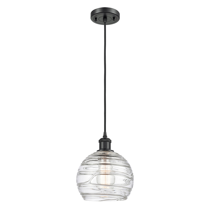 Deco Swirl Mini Pendant shown in the Matte Black finish with a Clear shade