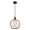 Farmhouse Rope Mini Pendant shown in the Matte Black finish with a Clear Glass with Brown Rope shade