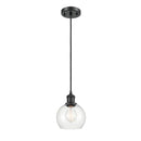 Athens Mini Pendant shown in the Matte Black finish with a Clear shade