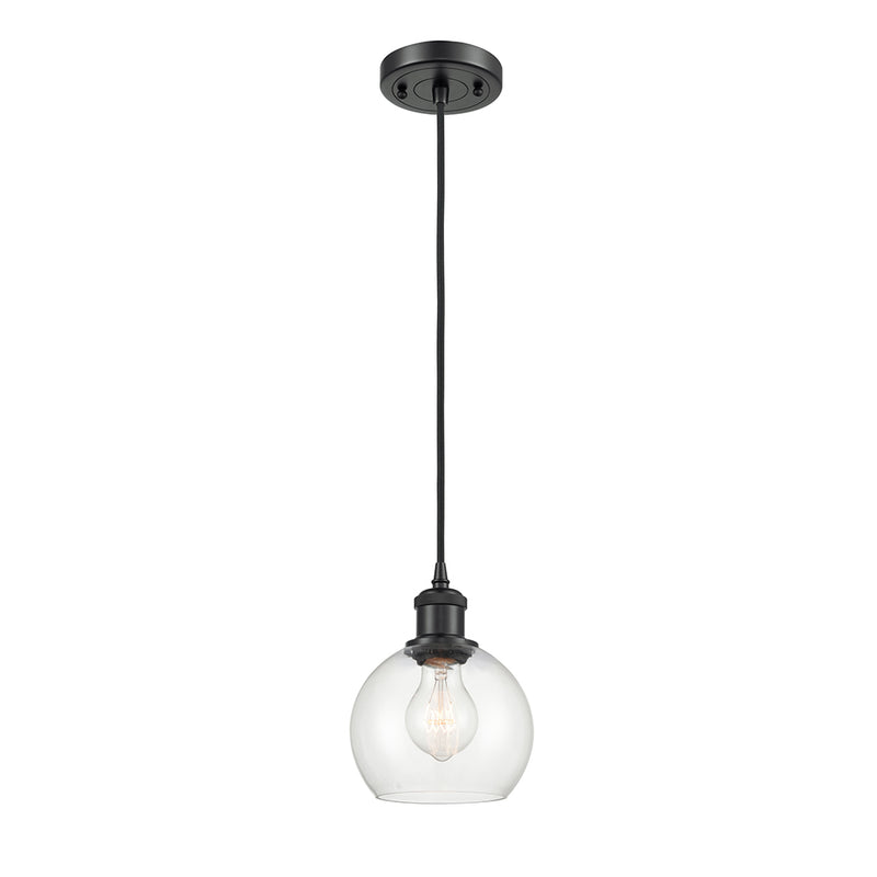 Athens Mini Pendant shown in the Matte Black finish with a Clear shade