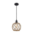 Farmhouse Rope Mini Pendant shown in the Matte Black finish with a Clear Glass with Brown Rope shade