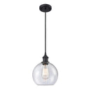 Athens Mini Pendant shown in the Matte Black finish with a Seedy shade