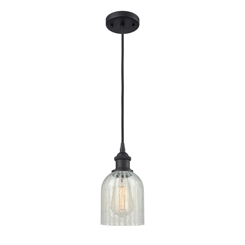 Caledonia Mini Pendant shown in the Matte Black finish with a Mouchette shade