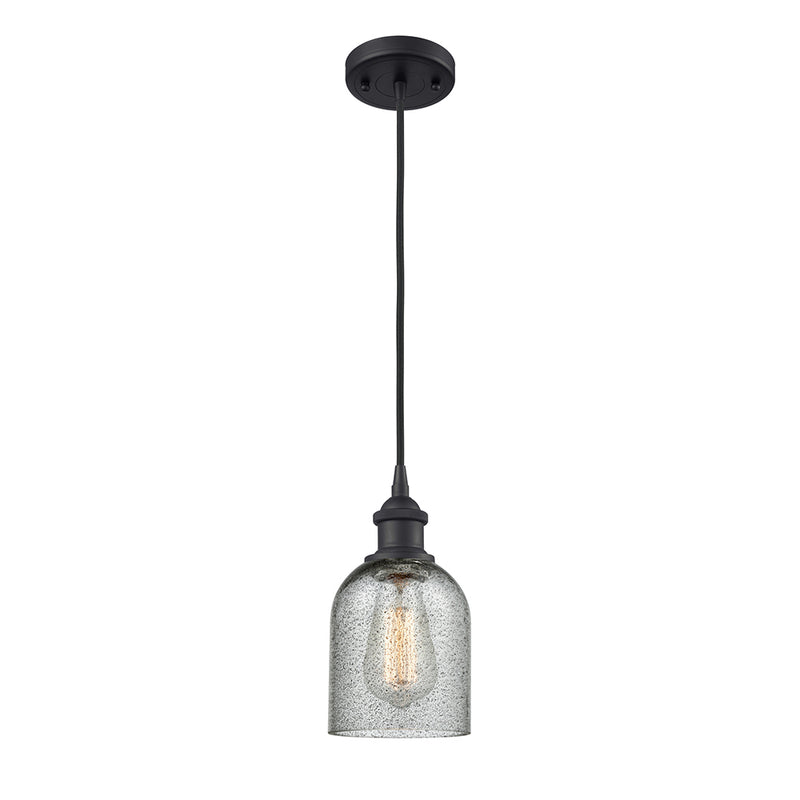 Caledonia Mini Pendant shown in the Matte Black finish with a Charcoal shade