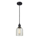 Caledonia Mini Pendant shown in the Matte Black finish with a Mica shade