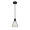 Conesus Mini Pendant shown in the Matte Black finish with a Clear Crackle shade