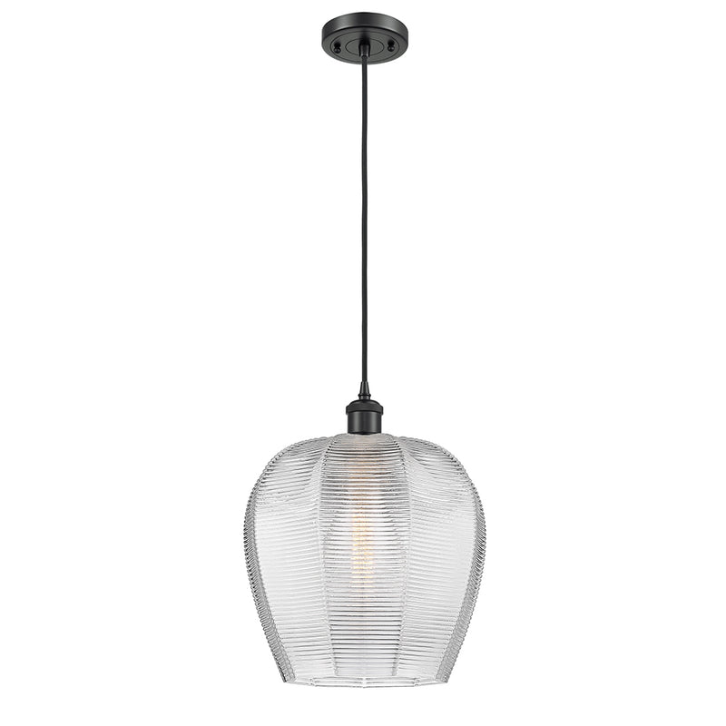 Norfolk Mini Pendant shown in the Matte Black finish with a Clear shade