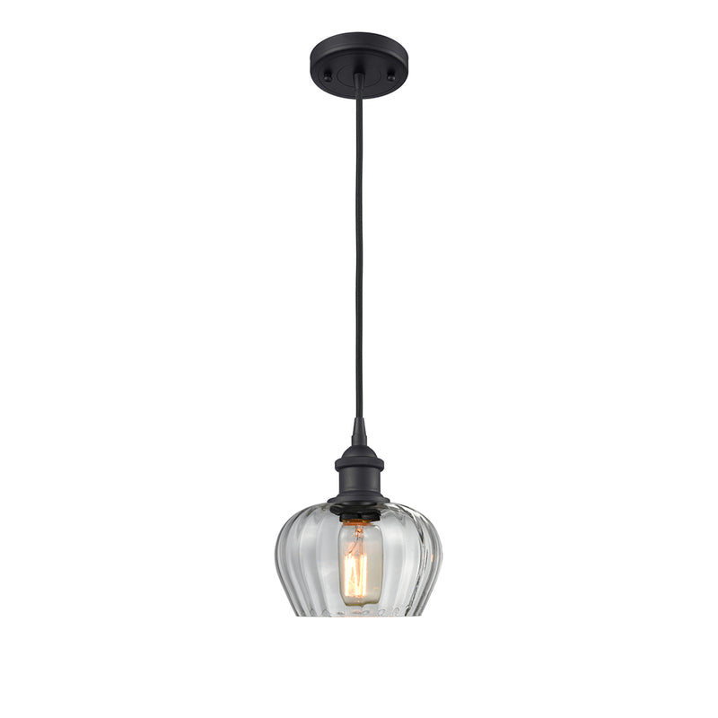 Fenton Mini Pendant shown in the Matte Black finish with a Clear shade