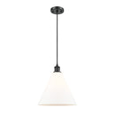 Ballston Cone Mini Pendant shown in the Matte Black finish with a Matte White shade