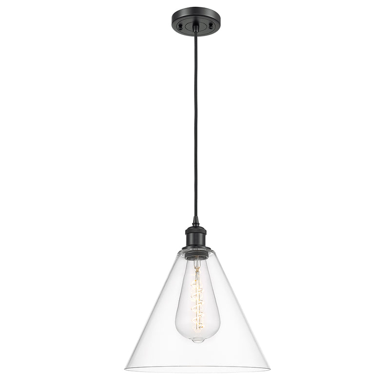 Ballston Cone Mini Pendant shown in the Matte Black finish with a Clear shade