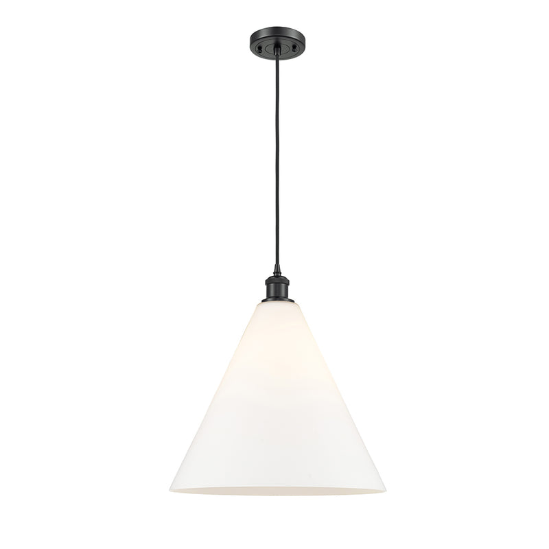 Ballston Cone Pendant shown in the Matte Black finish with a Matte White shade