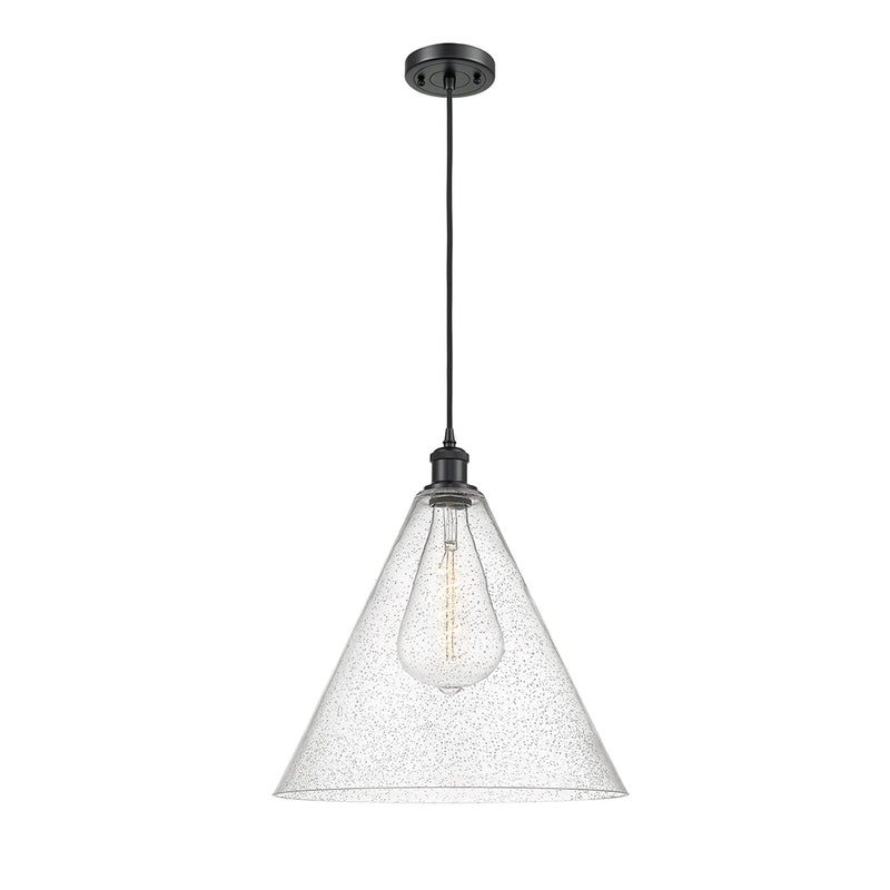 Ballston Cone Pendant shown in the Matte Black finish with a Seedy shade