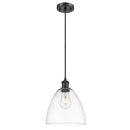 Ballston Dome Mini Pendant shown in the Matte Black finish with a Clear shade