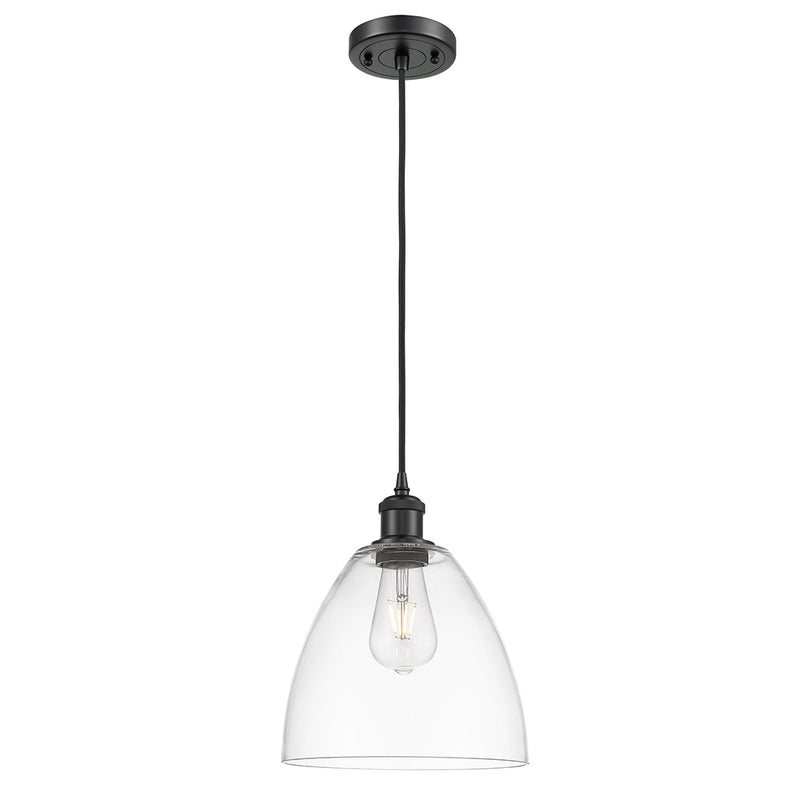 Ballston Dome Mini Pendant shown in the Matte Black finish with a Clear shade