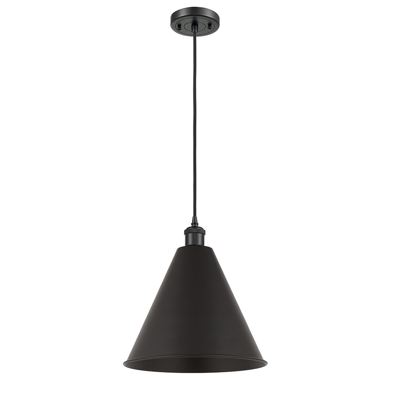 Ballston Cone Mini Pendant shown in the Matte Black finish with a Matte Black shade