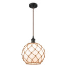 Farmhouse Rope Mini Pendant shown in the Oil Rubbed Bronze finish with a White Glass with Brown Rope shade