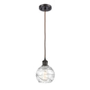 Deco Swirl Mini Pendant shown in the Oil Rubbed Bronze finish with a Clear shade