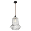 Springwater Mini Pendant shown in the Oil Rubbed Bronze finish with a Clear Spiral Fluted shade