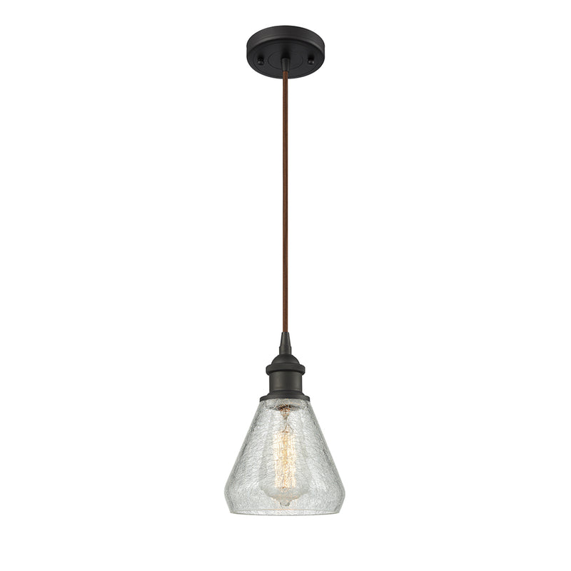 Conesus Mini Pendant shown in the Oil Rubbed Bronze finish with a Clear Crackle shade