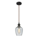 Salina Mini Pendant shown in the Oil Rubbed Bronze finish with a Clear Spiral Fluted shade