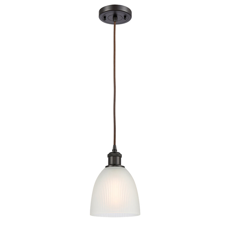 Castile Mini Pendant shown in the Oil Rubbed Bronze finish with a White shade